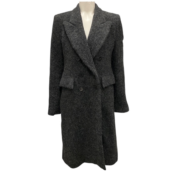 ISABEL MARANT CHARCOAL GREY DOUBLE BREASTED WOOL AND ALPACA MID LENGTH COAT - Picture 1 of 5